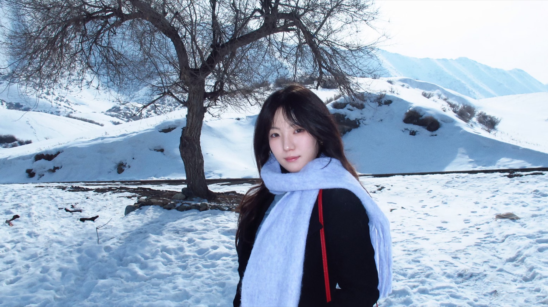 柴蕴在新疆雪景中的照片